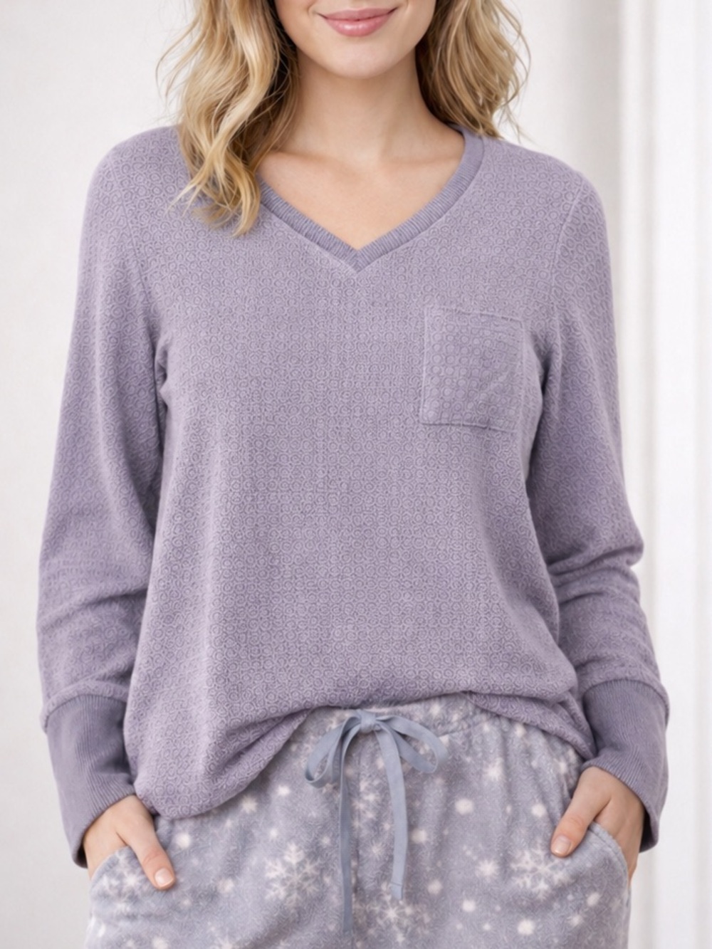JACLYN INTIMATES Textured Soft Lounge Pajama Sleep Top Lilac Purple  M